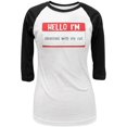 thumbnail image 1 of Halloween Hello I'm Obsessed With My Cat Juniors 3/4 Sleeve Raglan T Shirt White-Black MD, 1 of 1