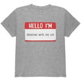 thumbnail image 1 of Halloween Hello I'm Obsessed With My Cat Youth T Shirt Heather YSM, 1 of 1