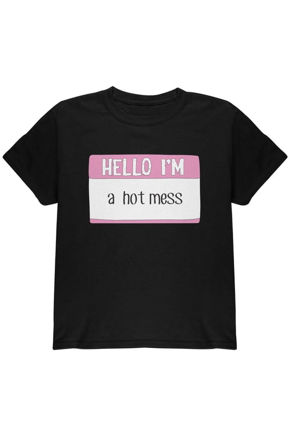 Halloween Hello I'm a Hot Mess Youth T Shirt Black YMD