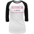 thumbnail image 1 of Halloween Hello I'm a Potato Juniors 3/4 Sleeve Raglan T Shirt White-Black LG, 1 of 1