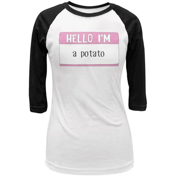 Halloween Hello I'm a Potato Juniors 3/4 Sleeve Raglan T Shirt White-Black LG
