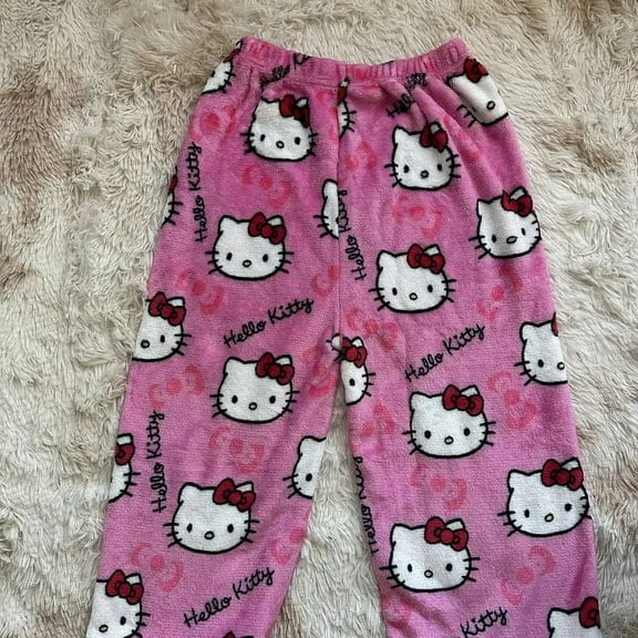 Halloween Hello Kitty Pajama Pants Sanrio Anime Fleece Double Elastic Fabric Soft Trousers Women Trousers Kawaii Home Pants