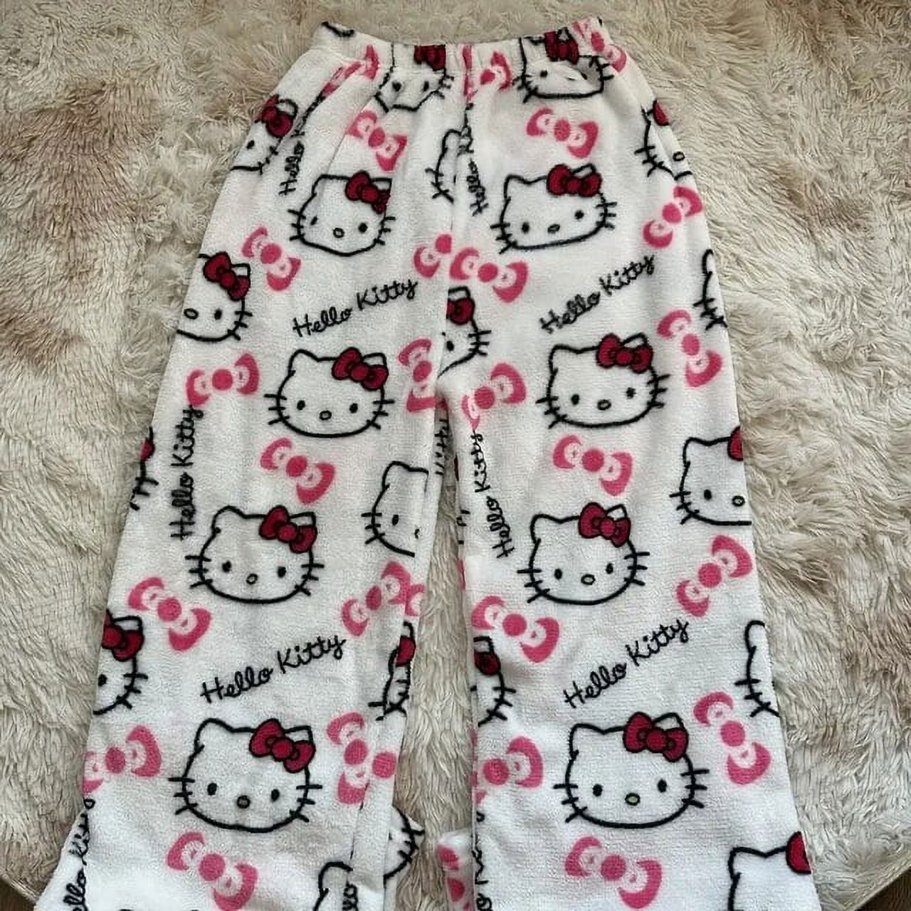 Halloween Hello Kitty Pajama Pants Sanrio Anime Fleece Double Elastic ...