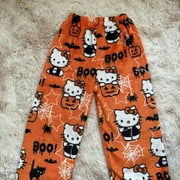 YENING Halloween Hello Kitty Pajama Pants Sanrio Anime Fleece Double Elastic Fabric Soft Trousers Women Trousers Kawaii Home Pants