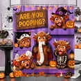 thumbnail image 1 of Halloween Highland Cow Are You Pooping Purple Pumpkin Shower Curtain, 1 of 5