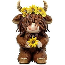 Halloween Highland Cow Figurines Decor,Cow Gnomes with Sunflower Resin Statue Calf Lovers Gifts for Farmhouse Home Garden Bathroom Kitchen Office Tiered Tray Table Decor