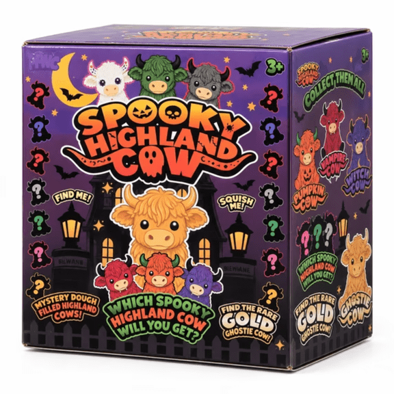 Halloween Highland Cow Mystery Squishy Box, 2026 New Spooky Cow Fidget Squeeze Toy, Stress Relief Collectible Gift for Kids Adults