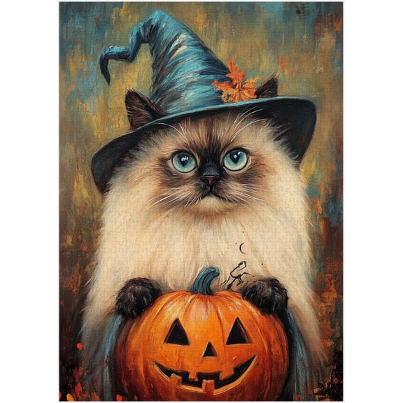 Halloween Himalayan Cat Puzzles 500 Pieces for Adults - Pet Pumpkin Costume Portrait Halloween Gift for Himalayan Cat Owner - Funny Challenging Jigsaw Puzzle Perfect for Game Nights