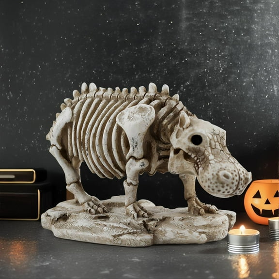 Halloween Hippo Skeleton Figurine, Realistic Animal Bone Statue, Spooky Decorative Prop for Indoor Outdoor Display, Unique Tabletop Ornament for Home, Office, Party, Haunted House Decor,,2.87 In,1PC