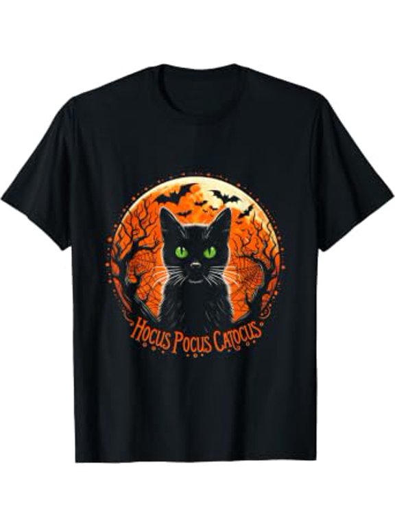 Halloween Hocus Lover Pocus Catocus Black Cat Celebration T-Shirt, Size S-5XL
