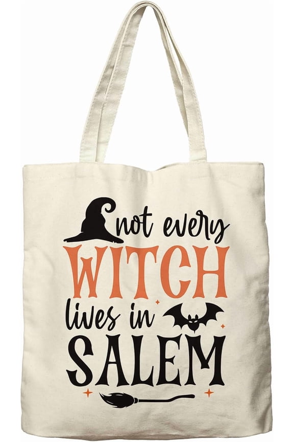 Halloween Hocus Pocus Canvas Tote Bag For Women Aesthetic Not Every Witch Lives In Salem Shopping Grocery Bag Beach Bag Gifts for Women Teacher Bag Reusable Grocery Bag Thanksgiving Day Gift