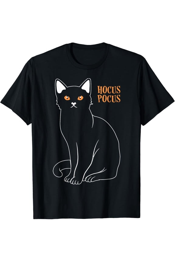 Halloween Hocus Pocus Cat Outline Spooky Black Holiday T-Shirt, Size S-5XL