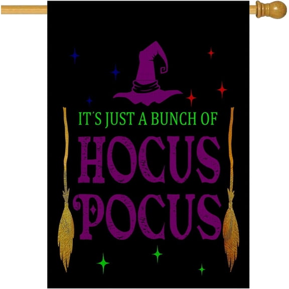 Halloween Hocus Pocus House Flag Vertical Double Sided It''s Just a Bunch of Hocus Pocus Burlap Outdoor Yard Flag 28" x 40" Witch Hat Halloween Decorations (HF-06)