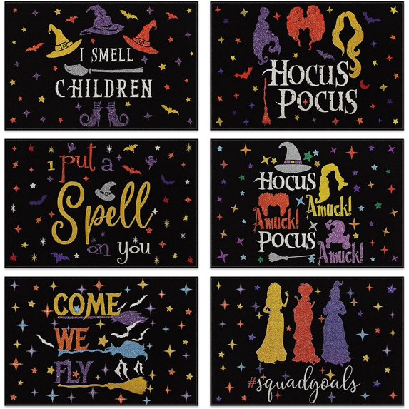 Halloween Hocus Pocus Placemats Witches Amuck I Put a Spell on You I Smell Children Place Mats for Dining Table Sanderson Sisters 12 x 18 Inch Set of 6