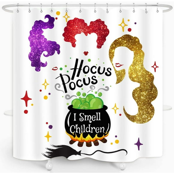 Halloween Hocus Pocus Shower Curtain Sanderson Sisters Three Witch I Smell Children Bathroom Decor Waterproof Fabric 72Lx72W Inch with 12PCS Hooks