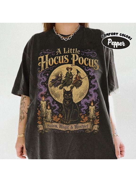 Halloween Hocus Pocus Vintage T-Shirt, Salem Magic and Mischief Tee, Sanderson Sisters Halloween Top, Black Cat Spooky Season Shirt