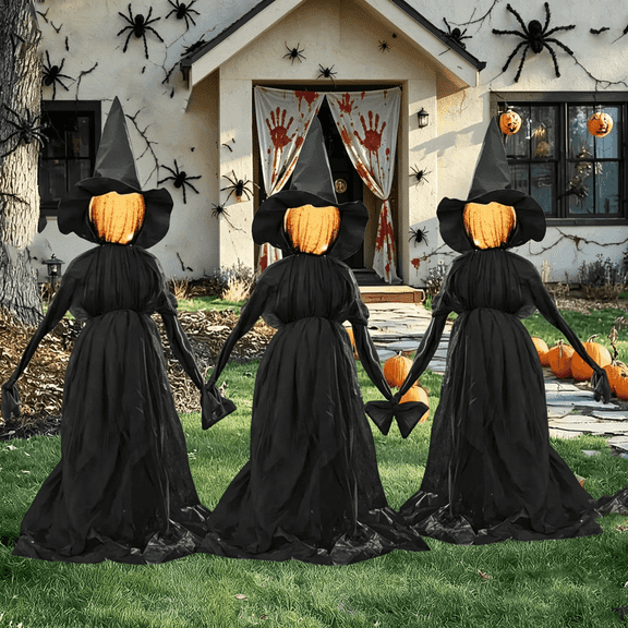 1PCS Halloween Holding Hands Screaming Witches Sound Decorations,Large Light Up Holding Hands Screaming Witches Decor for Home Outside Yard Lawn Garden Party Decoraciones