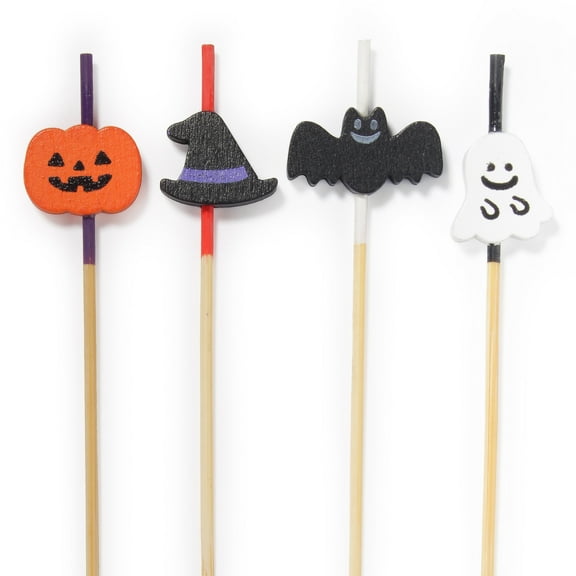 Halloween Holiday Assorted Bamboo Picks for Appetizers, Drinks, Desserts - 5.9" - Pumpkin, Witch Hat, Bat, Ghost - 1000pcs