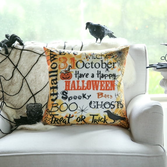 Halloween Holiday Collection Decorative Throw Pillow, 18" x 18", Happy Eve , 1 Pack