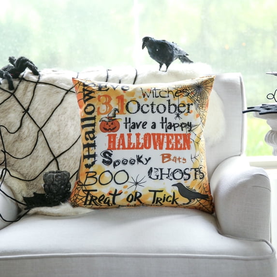 Halloween Holiday Collection Decorative Throw Pillow Cover, 18" x 18", Happy Eve, 1 Pack