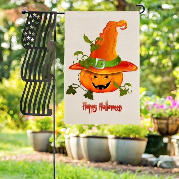 Halloween Holiday Linen Garden Flag Banner JackWitch - 12 inches x 18 inches
