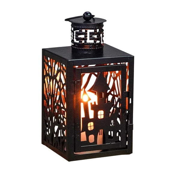 Halloween Hollow Iron Candle Lamp Moroccan Style Hollow Iron Lantern,Vintage Ramadan Lamp Lights Ornaments,Hanging Metal Candle Holders Battery Operated for Table Indoor Decor