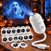 Halloween Hologlass Projector for Car Window, USB Powered 360° Rotating Horror Light with 12 Interchangeable Slides for Halloween Decorations