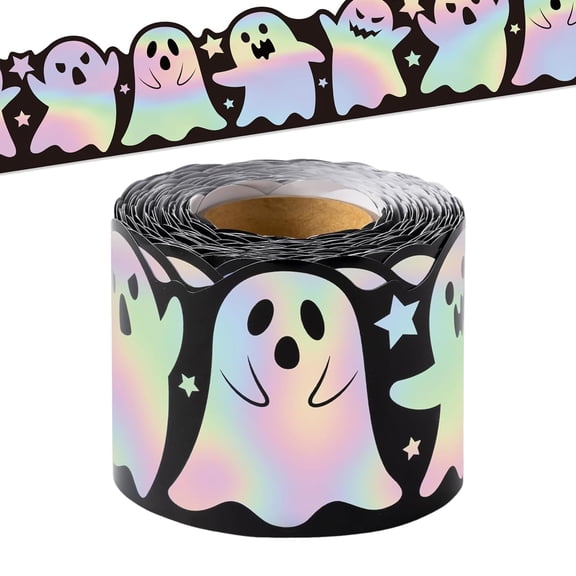 Halloween Holographic Laser Ghost Border Sticker Roll 16.5 Ft, for Classroom Chalkboard Window Door Scrapbook Journal Party Decor(lxf)