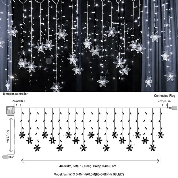 Halloween Home Decor,Curtain Lights,Christmas Snowflake Window Curtain String Lights,Fairy Lights Battery Operated Waterproof Lights Indoor Outdoor Decorations(White 13FT)