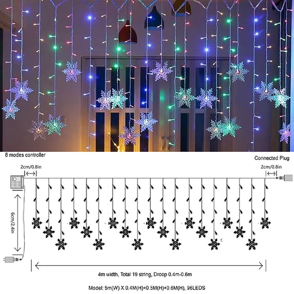 Halloween Home Decor,Curtain Lights,Christmas Snowflake Window Curtain String Lights,Fairy Lights Battery Operated Waterproof Lights Indoor Outdoor Decorations(Multicolor 13FT)
