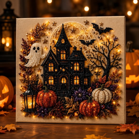 Halloween Home Decor Indoor 8 Inch Canvas Wall Art for Living Room Spooky Haunted House Design Fall Halloween Decor for Bedroom, 1 Pack