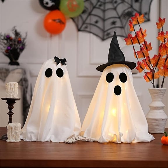 Halloween Home Decor Indoor, Halloween Ghost Decorations, Halloween Mantel Decor, Indoor Halloween Table Decorations, Sheer Mesh Ghost Figurine with Cartoon Eye Cutouts, Compact