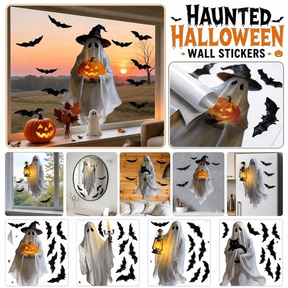 Halloween Home Decor Indoor, Halloween Party Decorations, Ghost Halloween Decor, Halloween Wall Decal Set, Waterproof No-Residue Halloween Themed Window Clings, Featuring Spooky