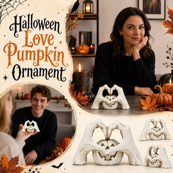 Halloween Home Decor Indoor, Halloween Pumpkin Decorations, Cute Halloween Decor, Halloween Party Decorations, 4X2.5X4 Inch 1-Piece White Skeleton Heart Frame Pumpkin Figurine for
