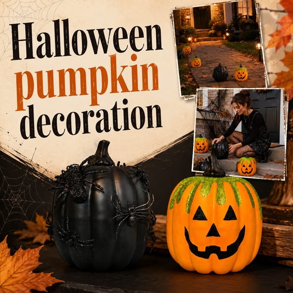 Halloween Home Decor Indoor, Pumpkin Home Decor, Halloween Decor, Halloween Decor Indoor Aesthetic, Halloween, 8X8X10 Inch Matte Black Fake Foam Pumpkin with Detailed Black
