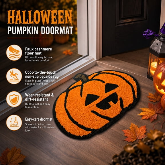 Halloween Home Decor Mats, Pumpkin Shaped Halloween Doormat Soft Non Absorbent Entryway, Floor Rug Fall Halloween Decor Mat for Front Door, Porch Indoor, Outdoor Home Decor