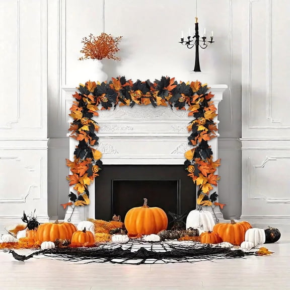 Halloween Home Decor Simulated Maple Leaf Vines Leaves Halloween Thanksgiving Festival Decoration Room Living Room Scene Layout Simulated Vines