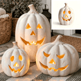 thumbnail image 1 of Halloween Home Decorations Pumpkin Jack O Lantern, Handmade White Resin Pumpkin with Flameless Candle Light, Rustic Fall Decor for Tabletop Front Door Porch Room, 1 of 6