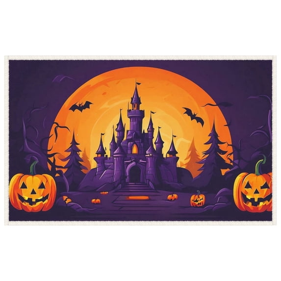 Halloween Home Entrance Mat Anti-slip Halloween Tree Cemetery Background Doormats Versatile Pumpkins Haunted Night Welcome Door Mats, for Bathroom House Yard Farmhouse Entryway (19.7x31.5in)