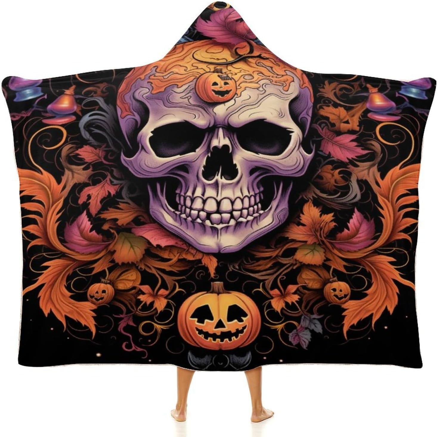 Pumpkin Pattern Print Hooded Blanket