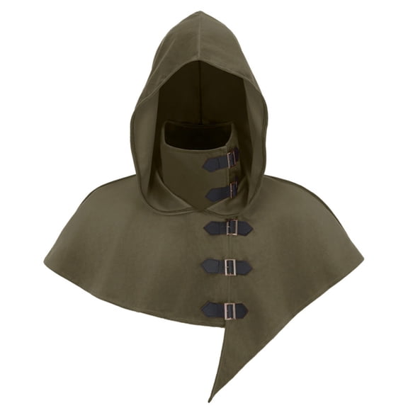 Halloween Hooded Monk Capelet, Asymmetrical Buckle Collar Medieval Cloak for Cosplay & Stage Performance, Gothic Priest Robe Accessory for Men, 1 PC Green