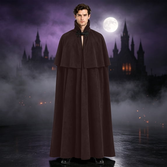 Halloween Hooded Robe Cloak, Men's Medieval Style Suede Cape Costume, Renaissance Inspired Dress Up Wrap for Masquerade Parties, Stage Shows and Themed Events