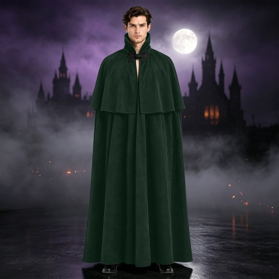 Halloween Hooded Robe Cloak, Men's Medieval Style Suede Cape Costume, Renaissance Inspired Dress Up Wrap for Masquerade Parties, Stage Shows and Themed Events