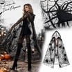 Halloween Hooded Cape Costume Set, Women's Black Mesh Cloak and Witch ...