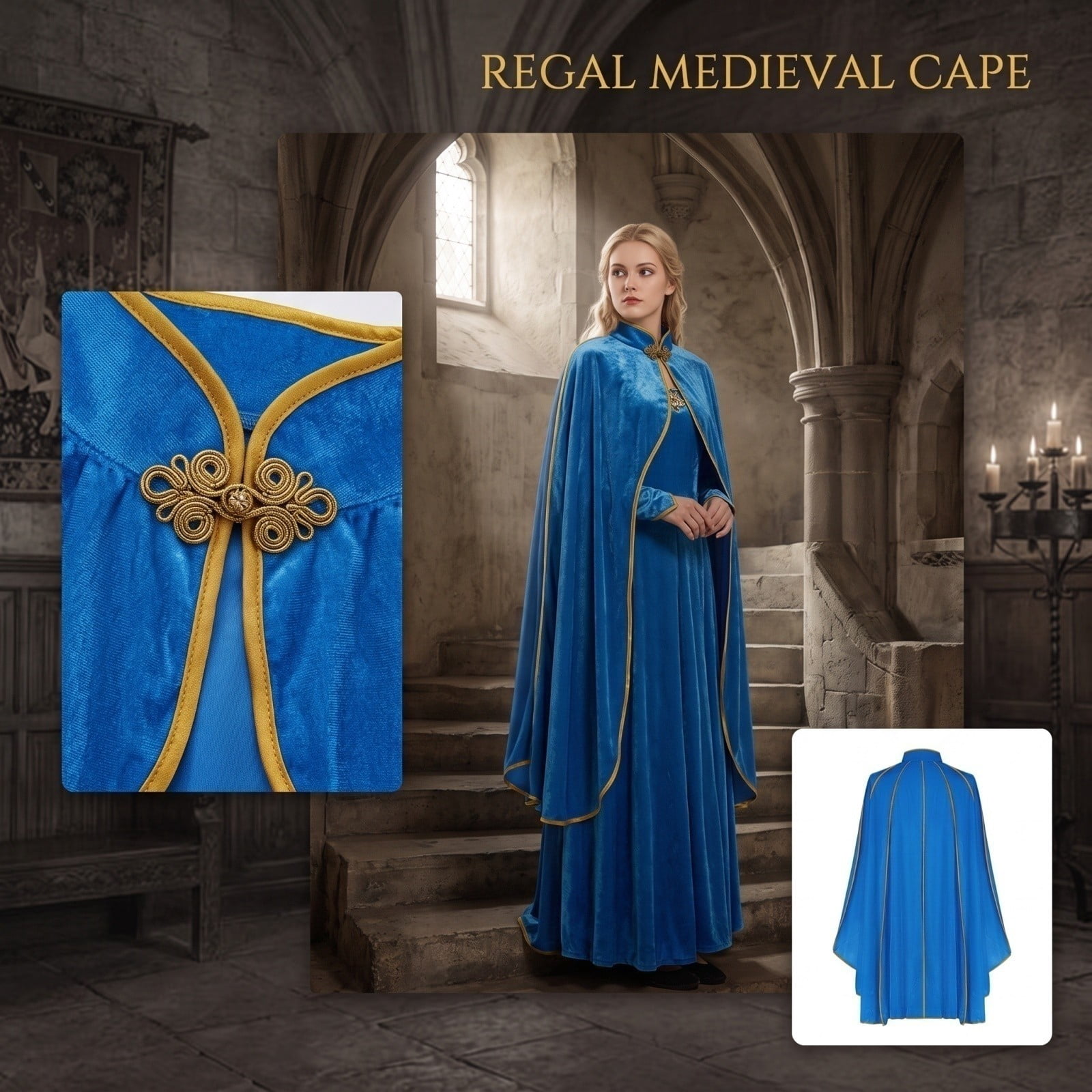 Coat Front Robe Halloween Hooded Robe Cloak, Women's Velvet Cape Coat with Stand Collar ...