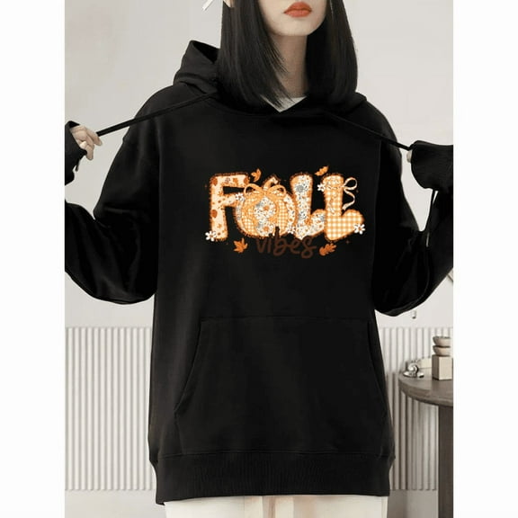 Halloween Hooded casual and fashionable long-sleeved cap and leaf pattern Black S-2XL
