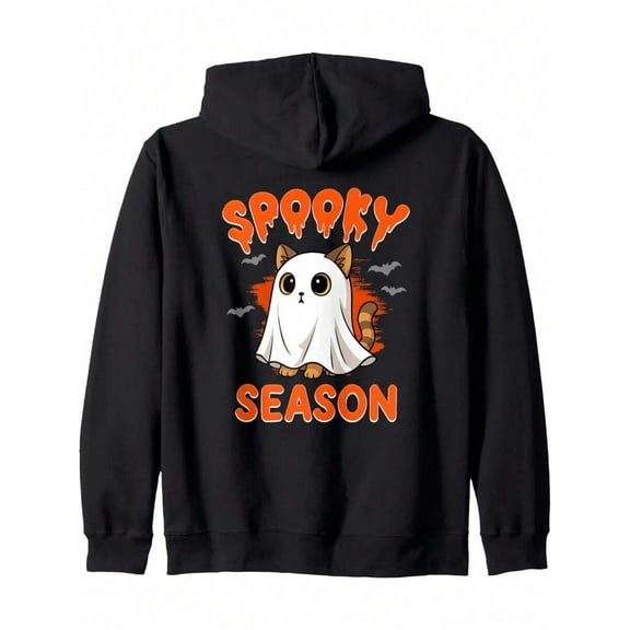 Halloween Hoodie - Black With Horror Back Print - Comfortable Pullover Sweatshirt Halloween Party And Everyday Autumn Wear - Cute Clothing Women And Men, Casual Comfortable Warm Fabric, Front Pocket