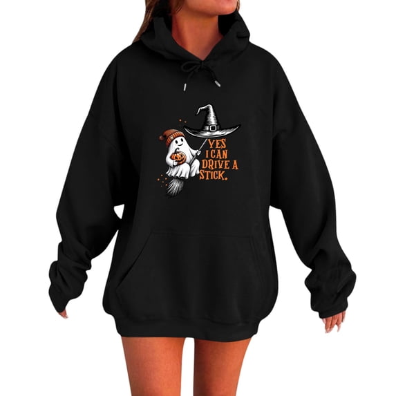Halloween Hoodie For Women,Oversized Loose Crewneck Sweatshirts, Long Sleeve Pullover Tops with Cute Pumpkin Ghost