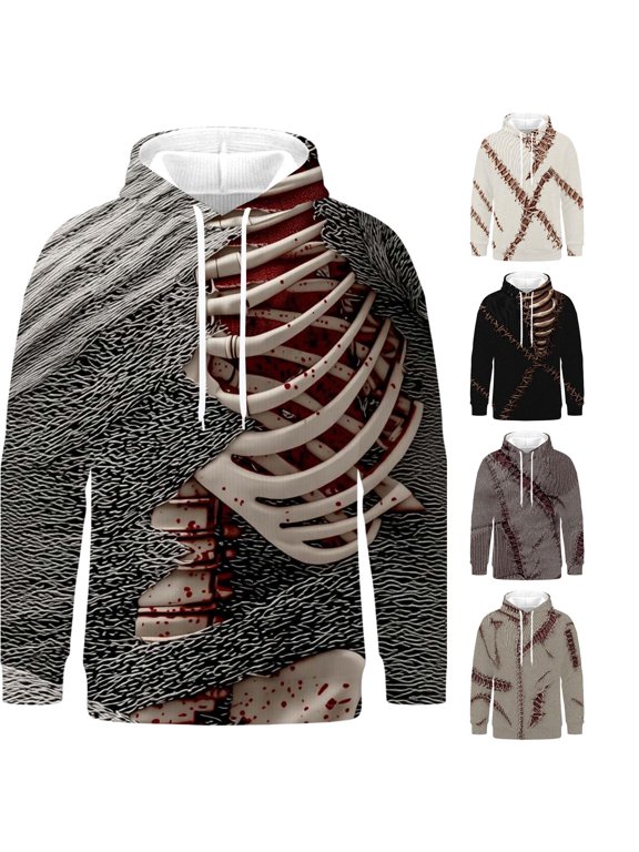 Halloween Hoodie Men Halloween Hoodie for Men 3D Skeleton Rib Cage Spine Scary Pullover Hooded Sweatshirt Party Top Dark Gray 5XL