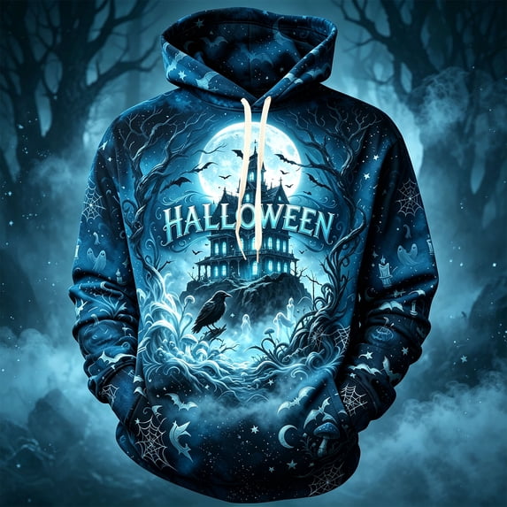 Halloween Hoodie Men Spiderweb Ghost Long Sleeve Horror Pullover Hoodies Fall Leaves Skeleton Funny Adjustable Drawstring Hooded Sweatshirts, 2XL